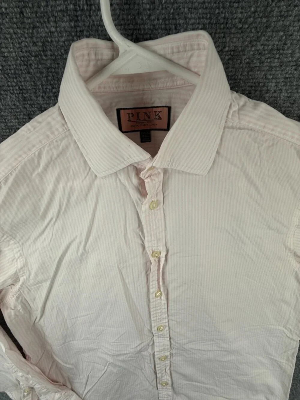 Thomas Pink Mens 15.5 34 Pink Striped Long Sleeve Button Up French Cuff